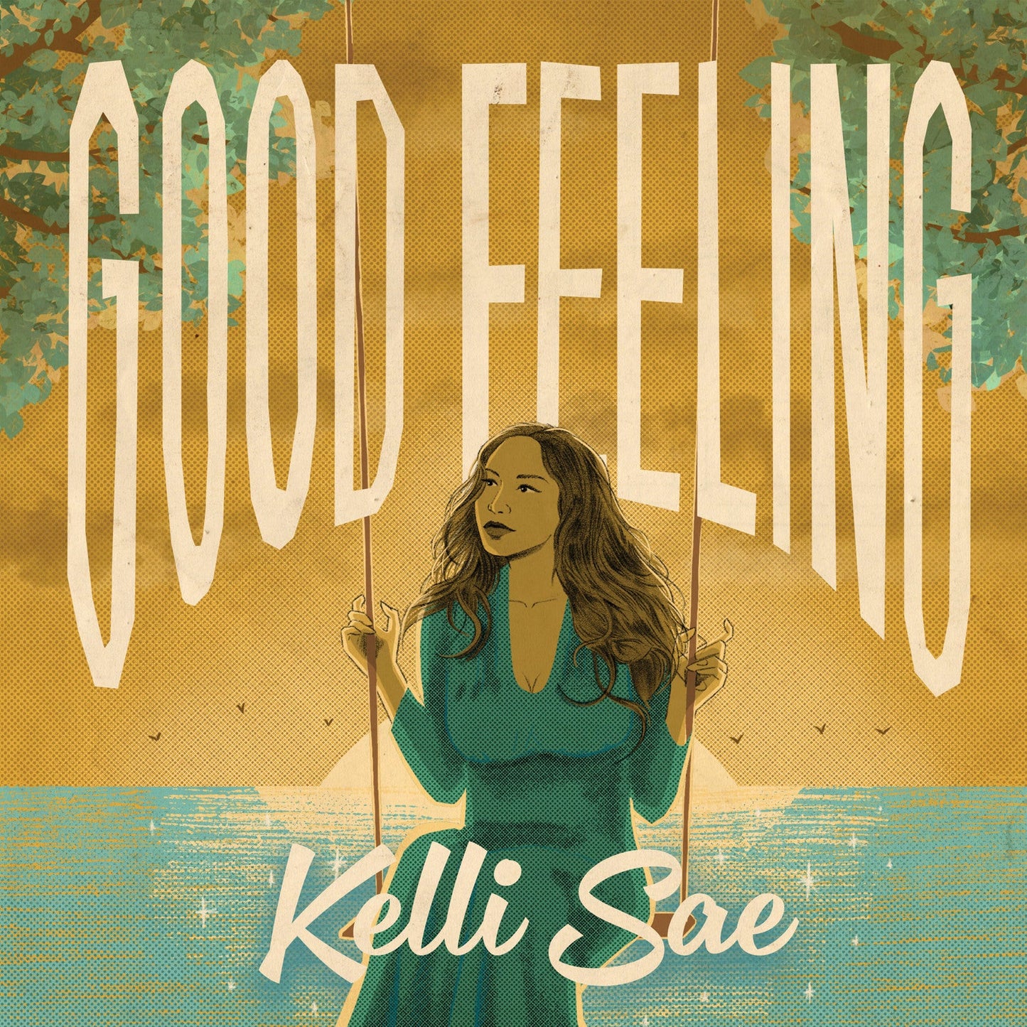 Album cover for Kelli Sae’s “Good Feeling” featuring a woman swinging.