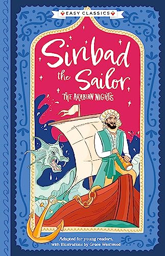 Book cover of "Sinbad the Sailor" featuring a sailor and sea monster.