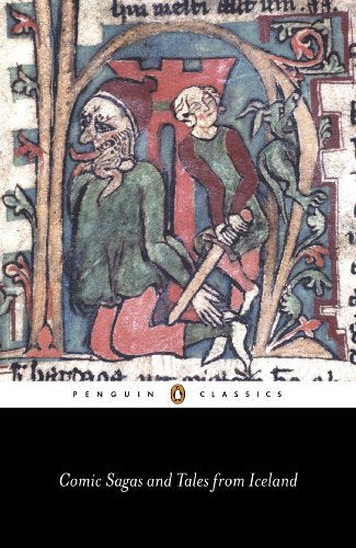 Book cover with medieval illustration of two figures and a dragon.