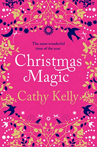 Book cover: “Christmas Magic” by Cathy Kelly, with gold floral design.