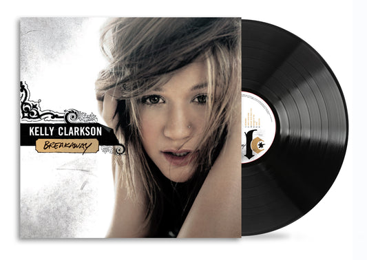 Kelly Clarkson Breakaway album cover art next to a black vinyl record.