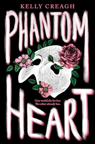 Book cover for Phantom Heart featuring a white mask surrounded by pink roses.