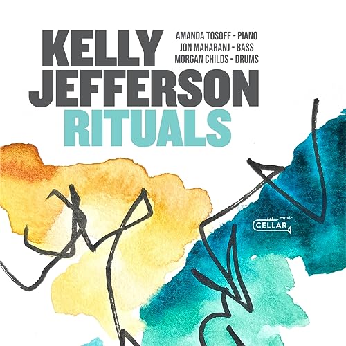 CD cover for Kelly Jefferson’s “Rituals” with abstract watercolor art.