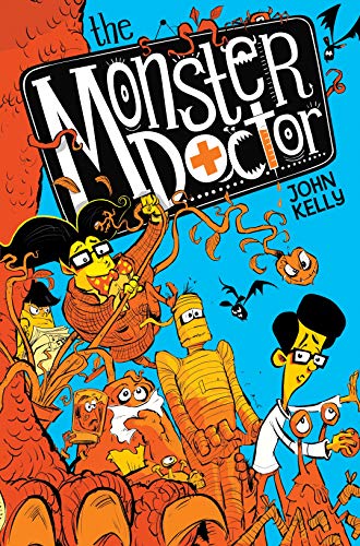 Cartoon book cover featuring a boy doctor and various monsters.