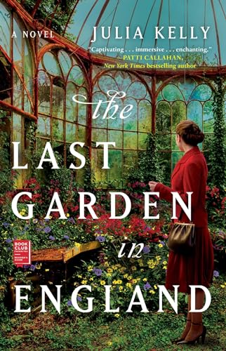 Book cover: woman in red stands in a lush, glass greenhouse.