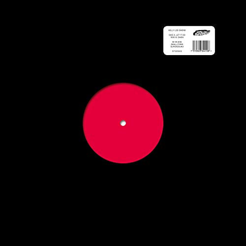 Black background with a centered, bright red vinyl record and white text.