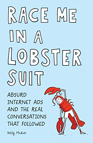 Book cover with hand-drawn lettering and illustration of a person in a lobster suit.