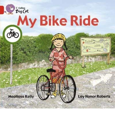 Book cover: girl with yellow helmet riding a red bicycle.