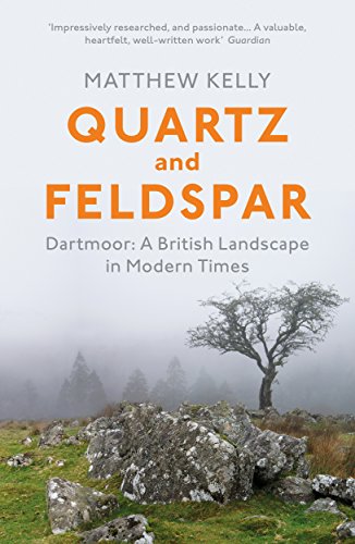 Book cover: “Quartz and Feldspar” with a misty Dartmoor landscape.