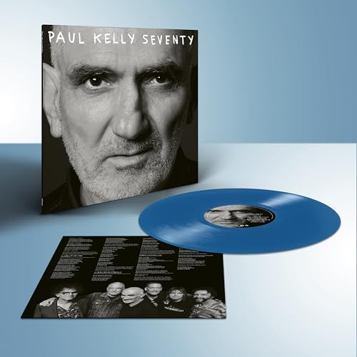 Paul Kelly’s “Seventy” vinyl record with portrait cover and blue disc.