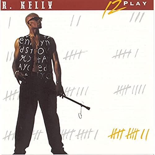 R. Kelly album cover, "12 Play," featuring the artist in a dark outfit.