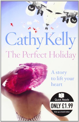 Book cover: airplane above a woman with a pink hat, title "The Perfect Holiday".
