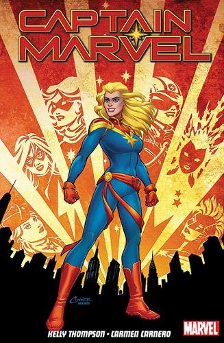 Captain Marvel comic cover featuring a blonde woman in a blue suit.