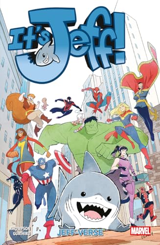 Comic book cover featuring Jeff the Landshark with Marvel superheroes.
