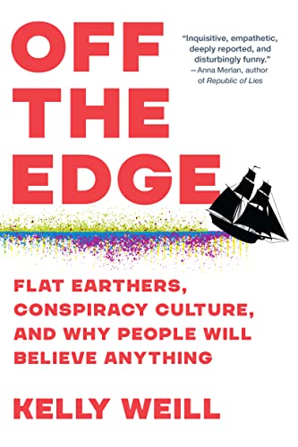 Book cover with red title, sailing ship, and text about conspiracy theories.