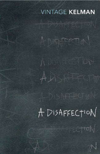 Book cover with repeated, handwritten title "A Disaffection" on a dark background.