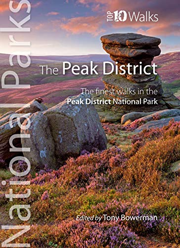 Book cover featuring rocky outcrop and heather-covered hills in Peak District.