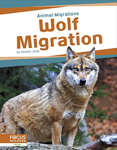 Book cover titled Wolf Migration featuring a photograph of a wolf in the forest.