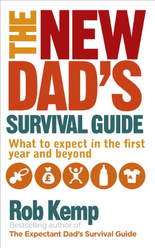 "The New Dad's Survival Guide" book cover with baby-related icons and author's name.