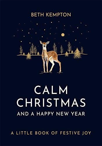 Book cover with a deer illustration and gold festive text.