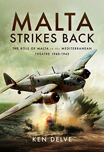 Book cover: “Malta Strikes Back” with a WWII aircraft and harbor scene.