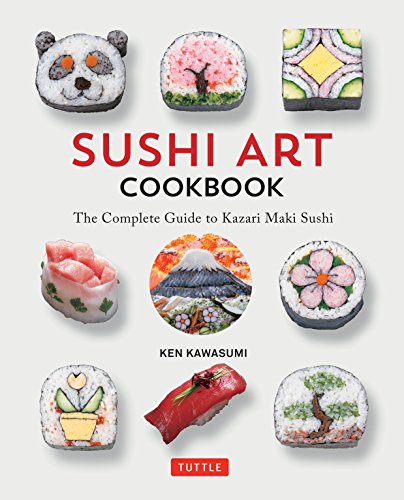 Cookbook cover featuring elaborately decorated sushi rolls shaped like animals and scenes.