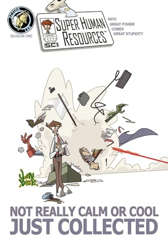 Cartoon cover for “Super Human Resources” Season 01, chaotic office scene.