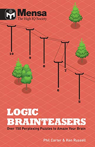 Red book cover with logic puzzle illustration and "Mensa" logo.