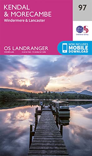 Ordnance Survey Landranger map 97 covering Kendal, Morecambe, and Windermere.