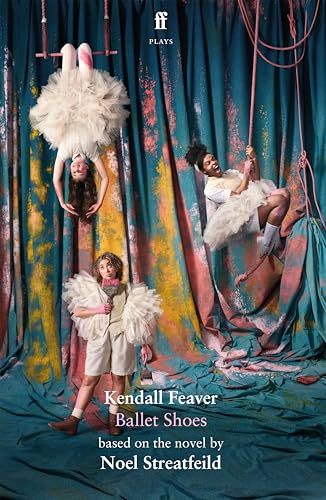 Book cover for "Ballet Shoes" featuring dancers in tutus and stage ropes.