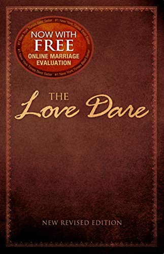 Red book cover with gold text reading "The Love Dare" and a circular seal.