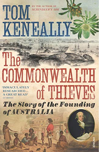 Book cover: "The Commonwealth of Thieves" depicting early Australian settlement.
