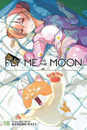 A girl in pajamas lies on a bed next to an energetic orange cat.