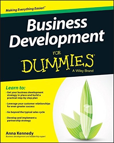 Book cover: "Business Development For Dummies" with yellow and navy design.