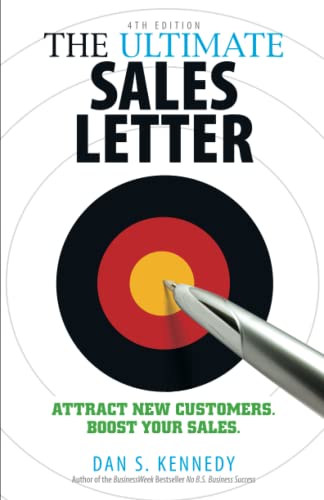 Book cover titled The Ultimate Sales Letter with a target graphic and a pen.