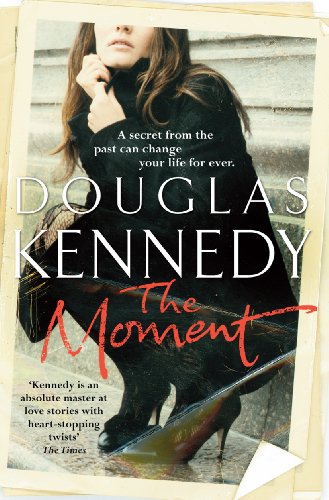 Book cover: woman in black, red title "The Moment" by Douglas Kennedy.