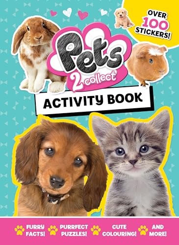 Activity book cover featuring a puppy, kitten, rabbit, and guinea pig.