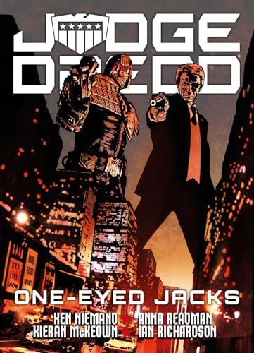 Judge Dredd comic cover featuring a Judge and a man with a gun.