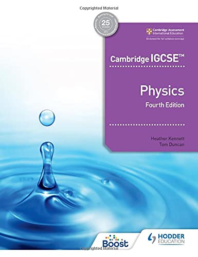 Purple physics textbook cover with a water droplet image.