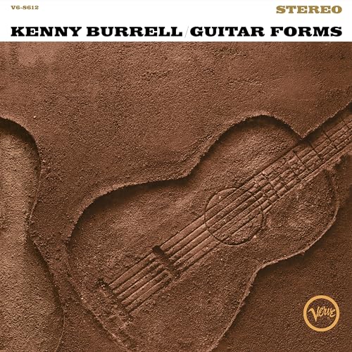 Kenny Burrell's "Guitar Forms" vinyl record cover with a guitar imprint.