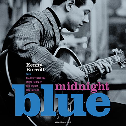 Kenny Burrell album cover, a guitarist playing, with blue text and design.