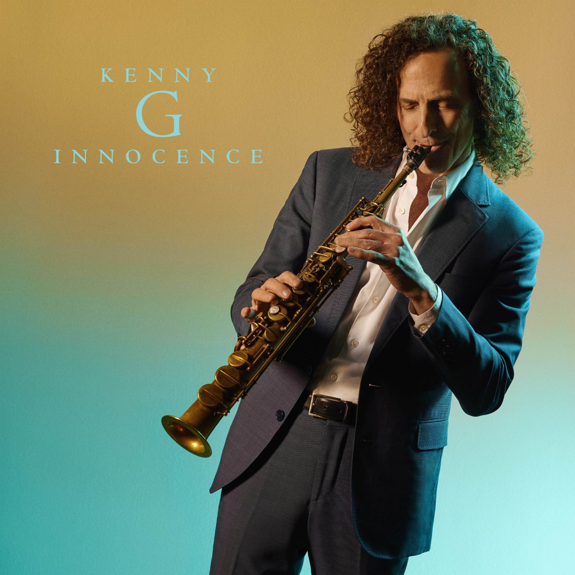 Kenny G playing a saxophone, album cover for "Innocence.
