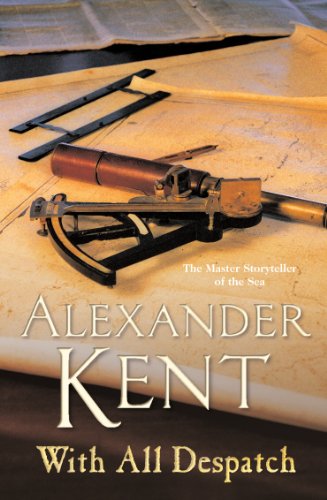 Book cover with antique navigational tools and author name "Alexander Kent.