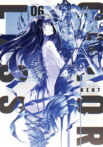 Manga cover: woman with long dark hair and blue, abstract energy.