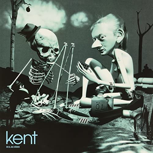 Surreal album cover featuring a skeleton and pale figure playing cards.