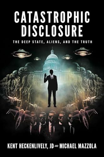 Book cover with a man, UFOs, the Capitol, and shadowy figures.