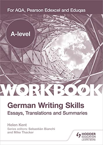 A-level German writing skills workbook with abstract geometric cover art.