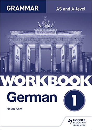 "Book cover featuring the Brandenburg Gate with 'WORKBOOK German 1' and Hodder Education logo."