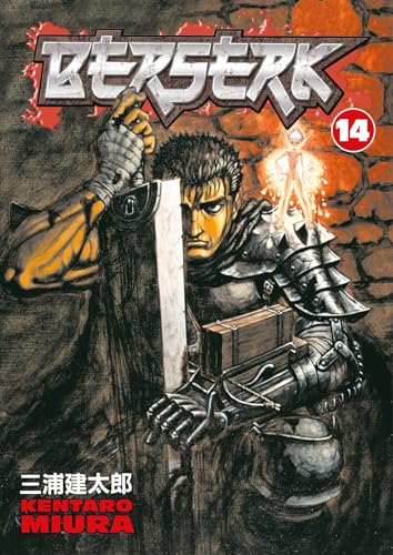 Berserk Volume 14 cover: armored warrior Guts holds a sword, dark fantasy art.