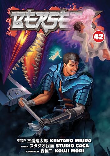 Guts in blue armor wields a large sword before a monstrous creature on cover.